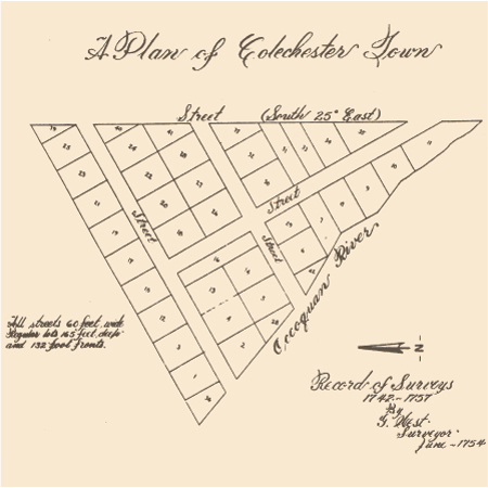 The original town plat of Colchester in 1754