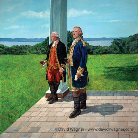 Generals Washington and Rochambeau in a relaxing moment at Mount Vernon
